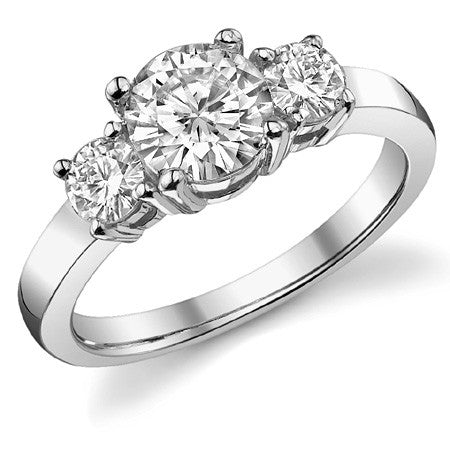 1.5ct (6.5mm,4mm) Round Brilliant Moissanite Three Stone Ring