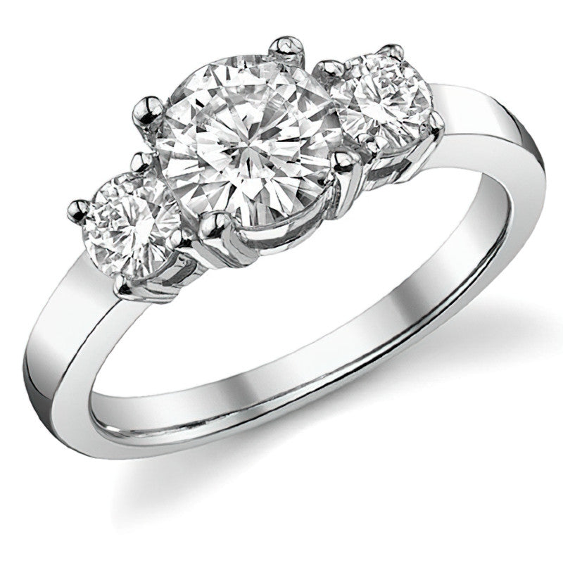 1.5ct (6.5mm,4mm) Round Brilliant Moissanite Three Stone Ring
