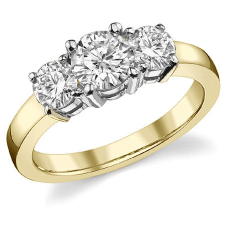 1.4ct (6mm,4.5mm) Round Brilliant Moissanite Three Stone Ring