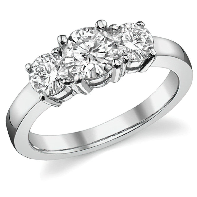 1.4ct (6mm,4.5mm) Round Brilliant Moissanite Three Stone Ring