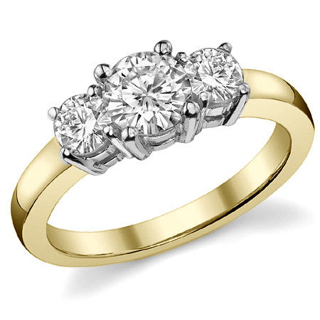 1.25ct (6mm,4mm) Round Brilliant Moissanite Three Stone Ring