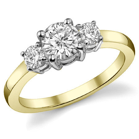 1.05ct (6mm,3.5mm) Round Brilliant Moissanite Three Stone Ring