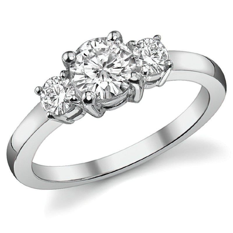 1.05ct (6mm,3.5mm) Round Brilliant Moissanite Three Stone Ring
