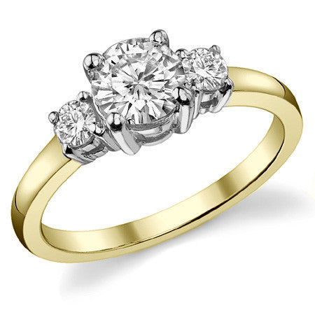 0.95ct (6mm,3mm) Round Brilliant Moissanite Three Stone Ring