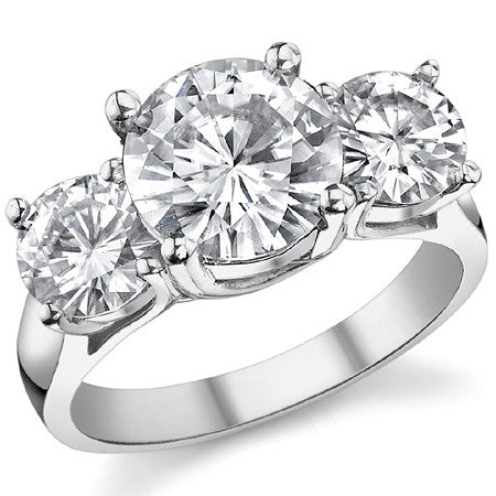 5.5ct (9.5/6.5mm) Round Brilliant Moissanite Trellis 3 Stone Ring