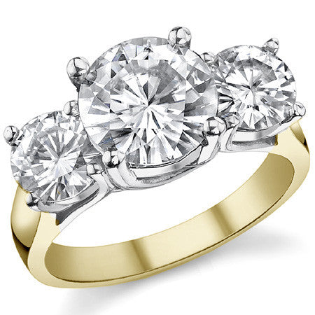 5.5ct (9.5/6.5mm) Round Brilliant Moissanite Trellis 3 Stone Ring