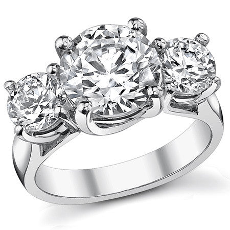 5.0ct (9.5/6mm) Round Brilliant Moissanite Trellis 3 Stone Ring