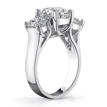 5.0ct (9.5/6mm) Round Brilliant Moissanite Trellis 3 Stone Ring