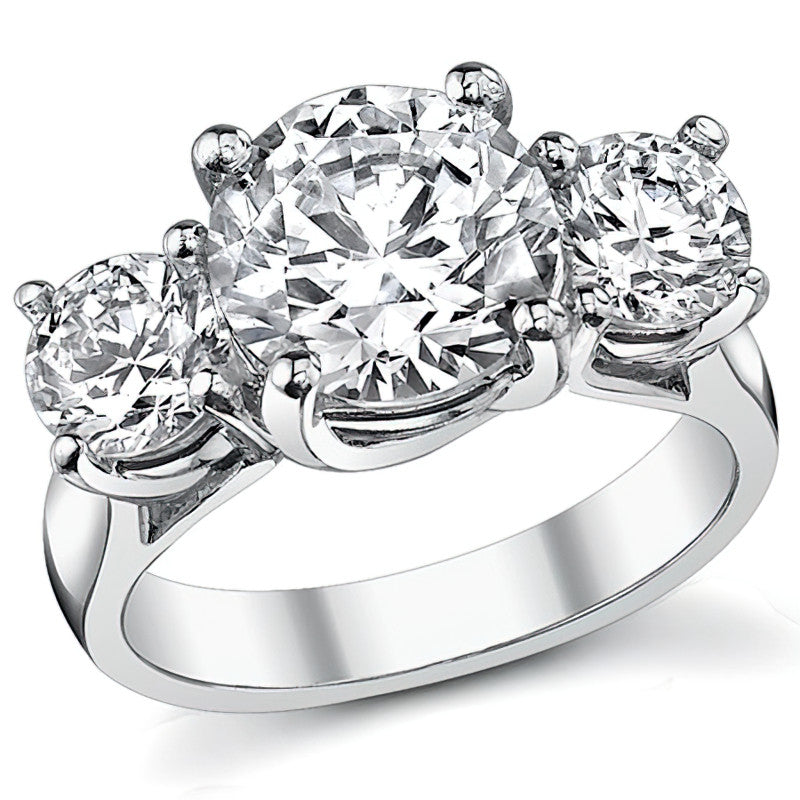 5.0ct (9.5/6mm) Round Brilliant Moissanite Trellis 3 Stone Ring