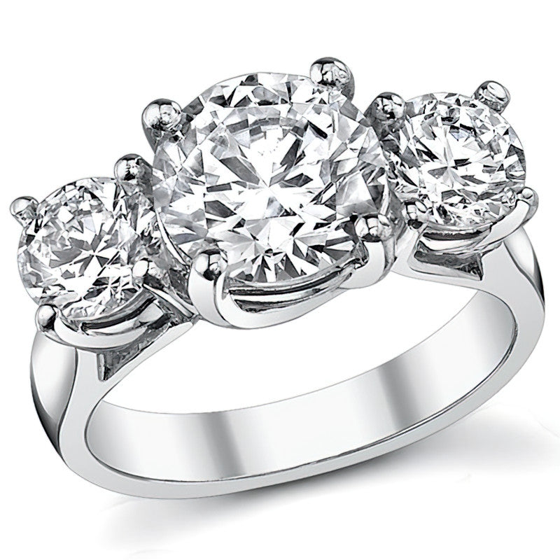4.5ct (9.0/6mm) Round Brilliant Moissanite Trellis 3 Stone Ring
