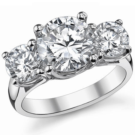 4.0ct (8.5/6.0mm) Round Brilliant Moissanite Trellis 3 Stone Ring