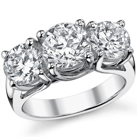 3.5ct (7.5/6.5mm) Round Brilliant Moissanite Trellis 3 Stone Ring
