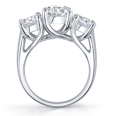 3.5ct (7.5/6.5mm) Round Brilliant Moissanite Trellis 3 Stone Ring