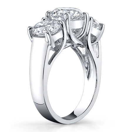 3.5ct (7.5/6.5mm) Round Brilliant Moissanite Trellis 3 Stone Ring