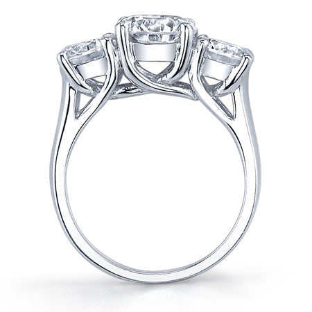 3.0ct (7.5/6.0mm) Round Brilliant Moissanite Trellis 3 Stone Ring