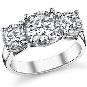 3.0ct (7.5/6.0mm) Round Brilliant Moissanite Trellis 3 Stone Ring