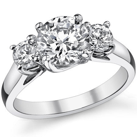 1.75ct (7mm/4mm) Round Brilliant Moissanite Trellis 3 Stone Ring
