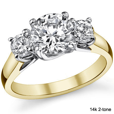 1.75ct (7mm/4mm) Round Brilliant Moissanite Trellis 3 Stone Ring