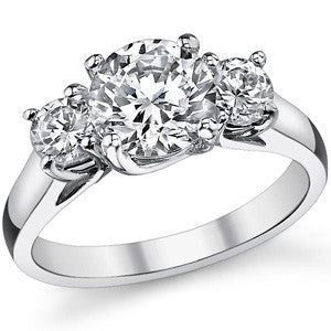 1.75ct (7mm/4mm) Round Brilliant Moissanite Trellis 3 Stone Ring