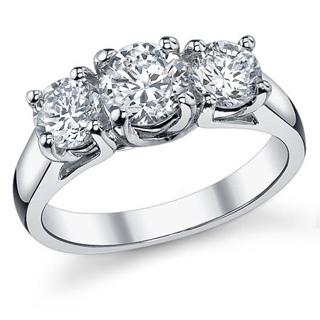 1.75ct (6mm/5mm) Round Brilliant Moissanite Trellis 3 Stone Ring