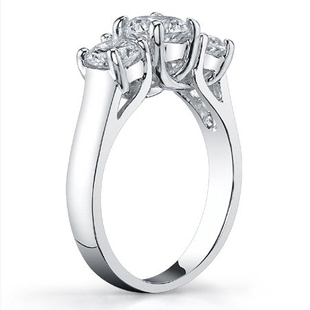 1.4ct (6mm/4.5mm) Round Brilliant Moissanite Trellis 3 Stone Ring
