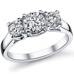1.4ct (6mm/4.5mm) Round Brilliant Moissanite Trellis 3 Stone Ring