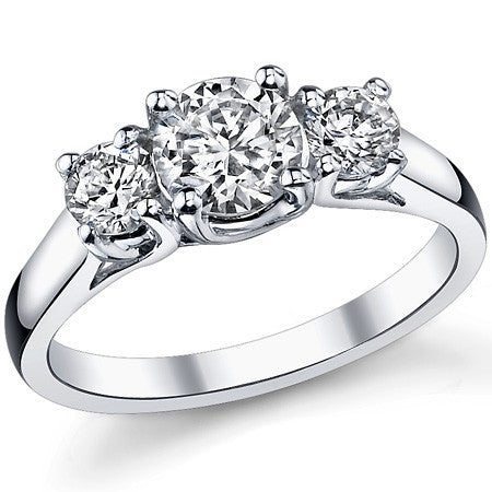1.25ct (6mm/4mm) Round Brilliant Moissanite Trellis 3 Stone Ring