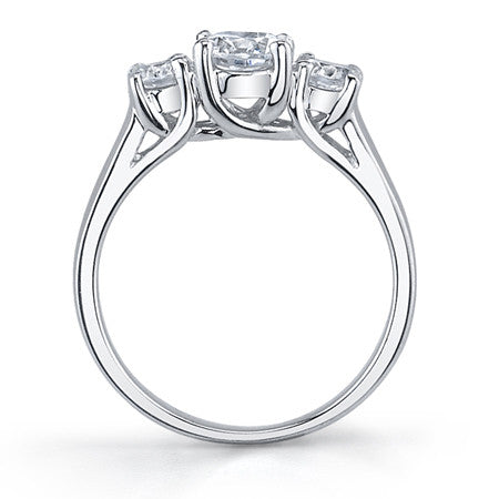 1.25ct (6mm/4mm) Round Brilliant Moissanite Trellis 3 Stone Ring