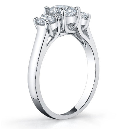 1.25ct (6mm/4mm) Round Brilliant Moissanite Trellis 3 Stone Ring
