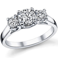 1.25ct (6mm/4mm) Round Brilliant Moissanite Trellis 3 Stone Ring