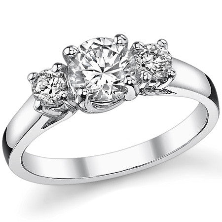 1.1ct (6mm/3.5mm) Round Brilliant Moissanite Trellis 3 Stone Ring