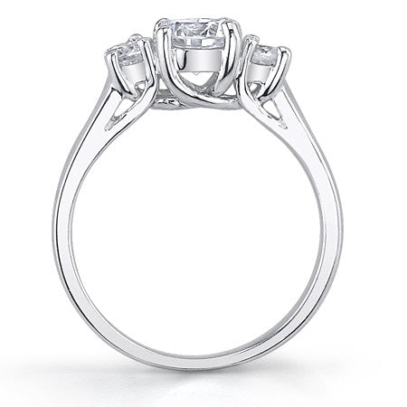 1.1ct (6mm/3.5mm) Round Brilliant Moissanite Trellis 3 Stone Ring