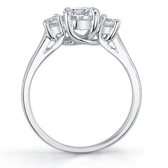 1.1ct (6mm/3.5mm) Round Brilliant Moissanite Trellis 3 Stone Ring