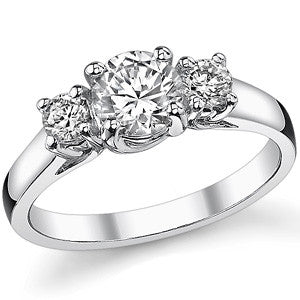 1.1ct (6mm/3.5mm) Round Brilliant Moissanite Trellis 3 Stone Ring