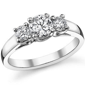 1.0ct (5mm/4mm) Round Brilliant Moissanite Trellis 3 Stone Ring