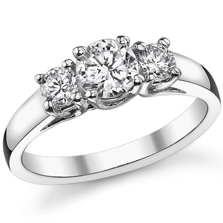 1.0ct (5mm/4mm) Round Brilliant Moissanite Trellis 3 Stone Ring
