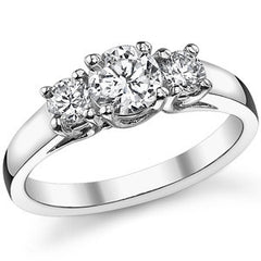 1.0ct (5mm/4mm) Round Brilliant Moissanite Trellis 3 Stone Ring