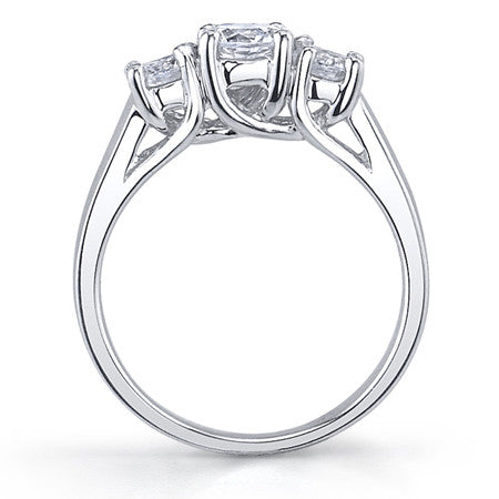 0.8ct (5mm/3.5mm) Round Brilliant Moissanite Trellis 3 Stone Ring