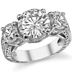 6ct (10mm/6.5mm) Round Brilliant Moissanite Antique 3 Stone Ring