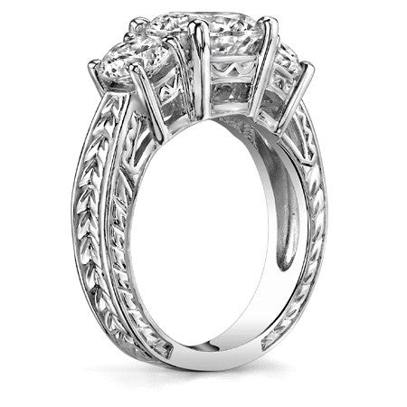 6ct (10mm/6.5mm) Round Brilliant Moissanite Antique 3 Stone Ring