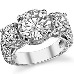 6ct (10mm/6.5mm) Round Brilliant Moissanite Antique 3 Stone Ring