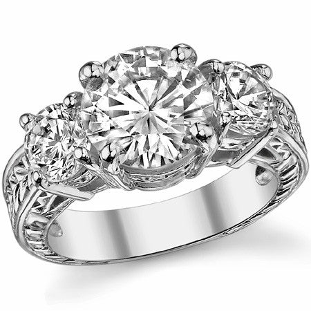 5ct (9.5mm/6mm) Round Antique 3 Stone Ring