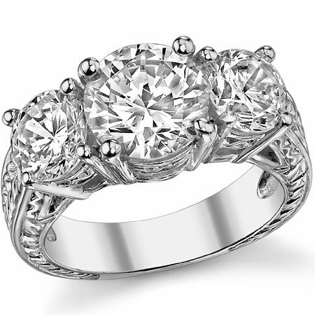 5ct (9mm/6.5mm) Round Brilliant Moissanite Antique 3 Stone Ring