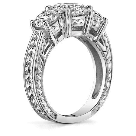 4.5ct (9mm/6mm) Round Brilliant Moissanite Antique 3 Stone Ring