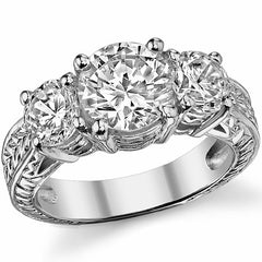 3.5ct (8mm/6mm) Round Brilliant Moissanite Antique 3 Stone Ring