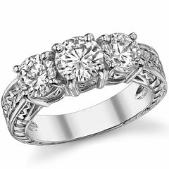 2.5ct (6.5mm/6mm) Round Brilliant Moissanite Antique 3 Stone Ring