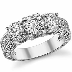 2.5ct (6.5mm/6mm) Round Brilliant Moissanite Antique 3 Stone Ring