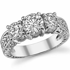 2ct (6.5mm/5mm) Round Brilliant Moissanite Antique 3 Stone Ring