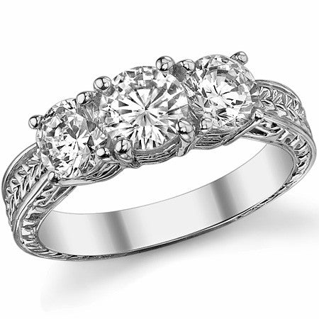 1.8ct (6mm/5mm) Round Brilliant Moissanite Antique 3 Stone Ring