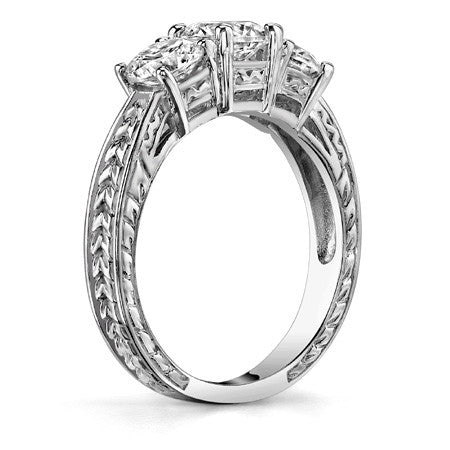 1.8ct (6mm/5mm) Round Brilliant Moissanite Antique 3 Stone Ring
